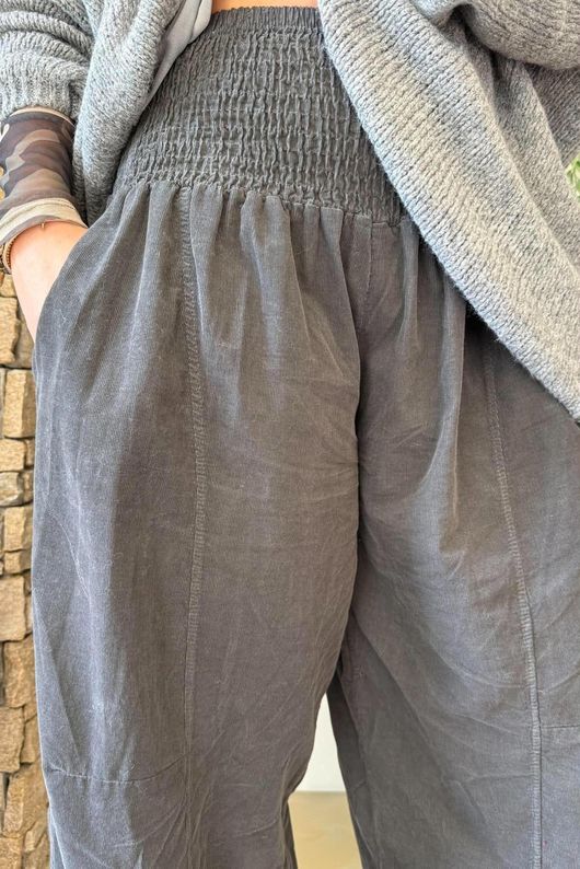 Lock Needlecord Shirring Barrel Pant Charcoal